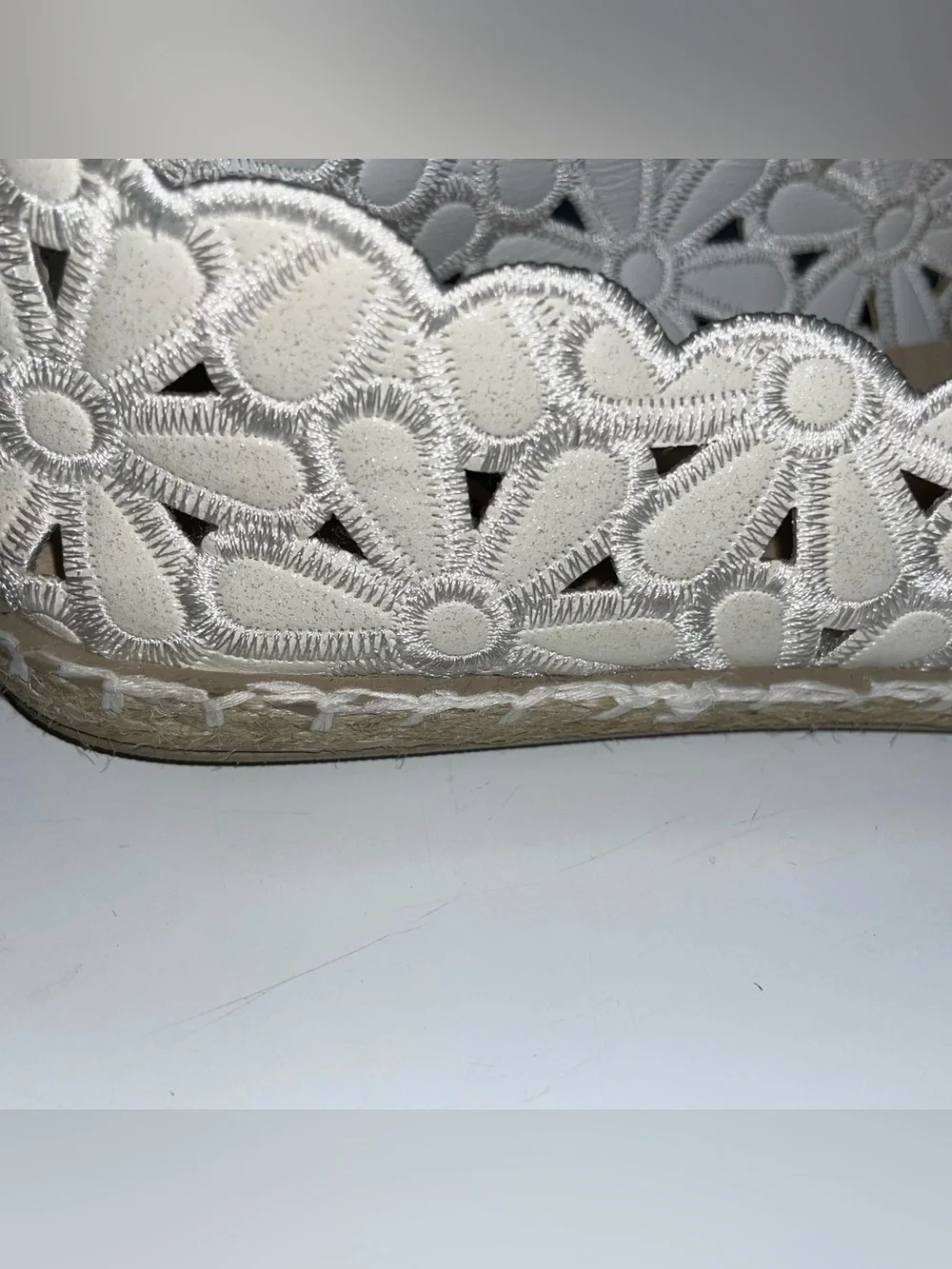 Pearl Floral Lace Espadrille Flats Wide Width 9W Comfortable Slip-On Shoes